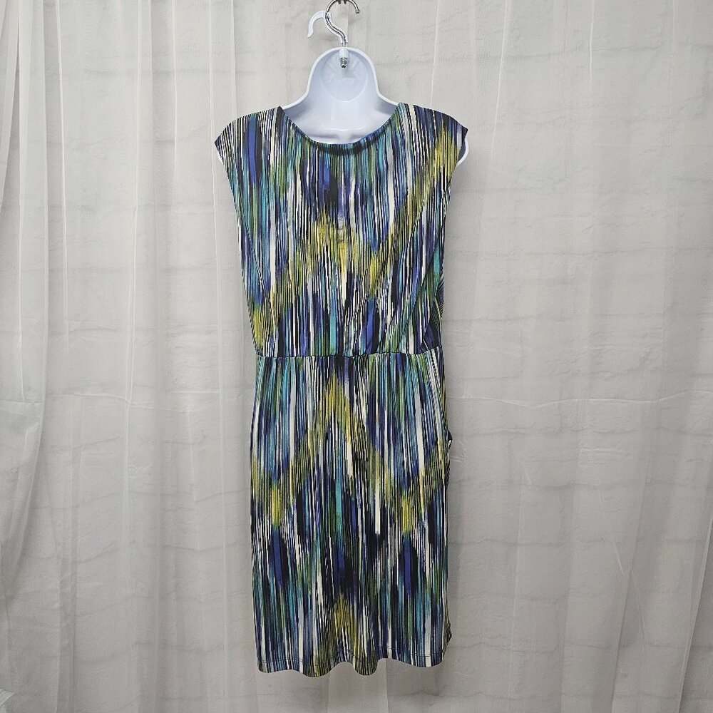 Rabbit Rabbit Rabbit Blue Green Abstract Striped Sleeveless Dress 10P - Picture 9 of 15